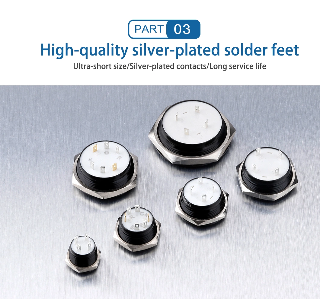 Momentary 12mm Short Type 1no Street Vending Machine Push Button Switch IP65 Flat Head Brass Nickel Material